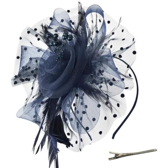 Fascinators Hat Flower Mesh Ribbons Feathers on a Headband - Picture 1 of 7